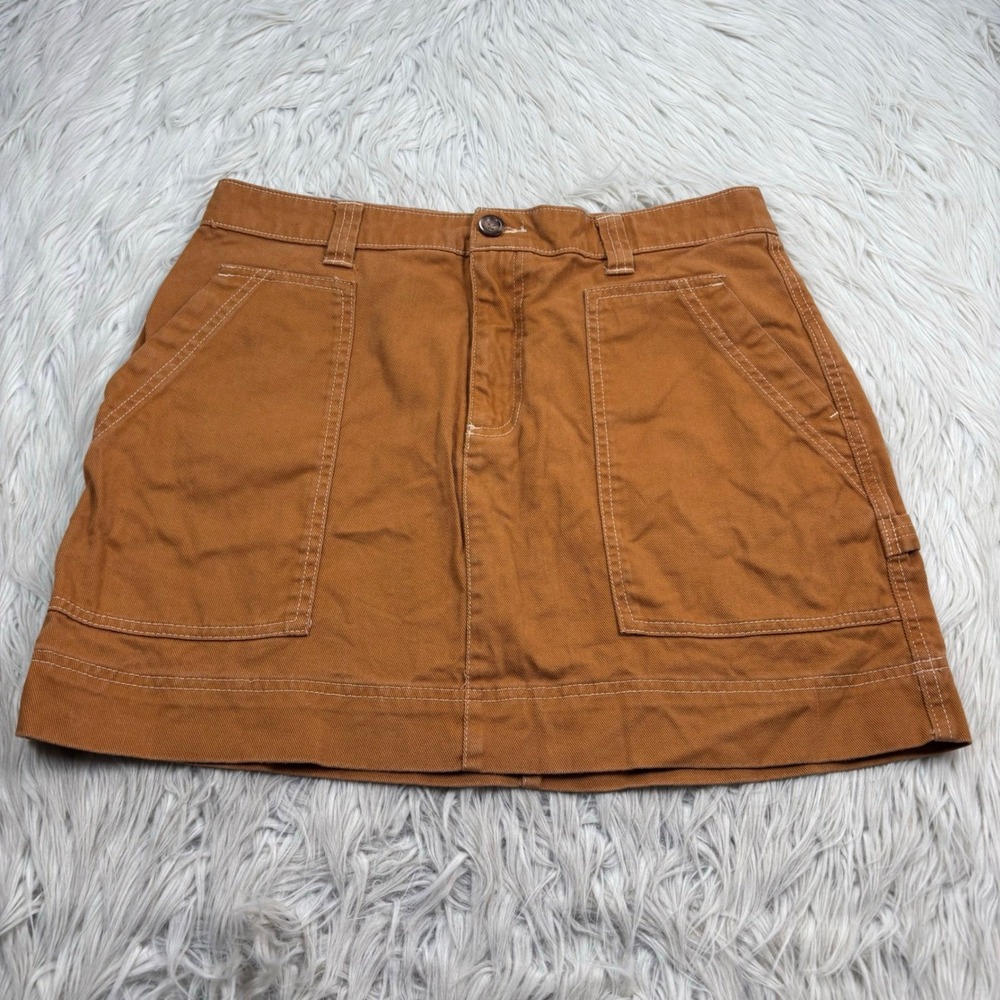 Old Navy Women's 10 Orange Contrast Stitch Utility Mini Skirt Carpenter Preppy